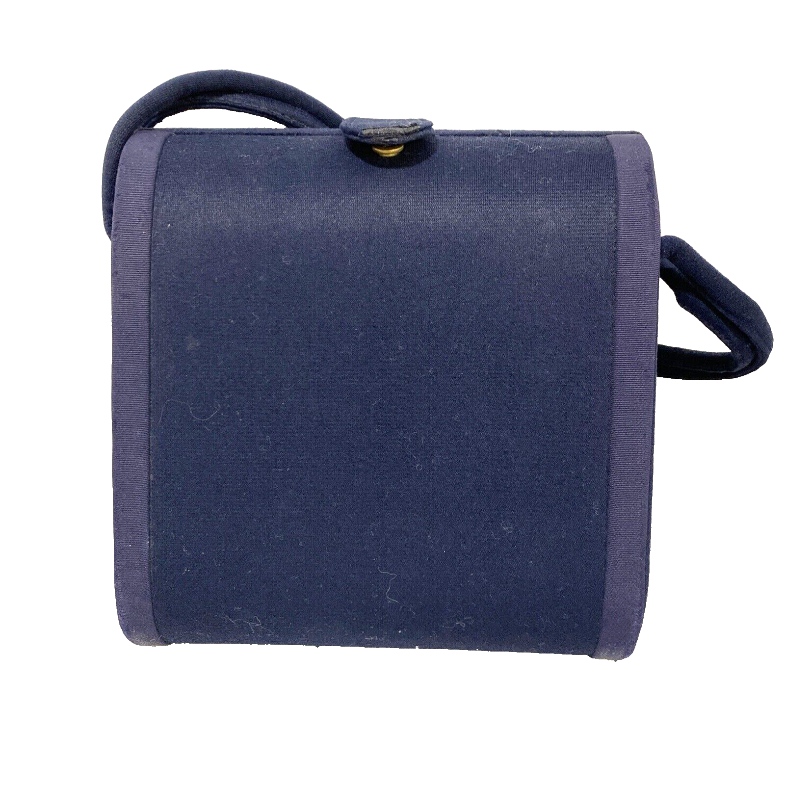 Vintage Mid Century Box Style Hand Bag Top Handle Purse Navy Blue Wool Classic